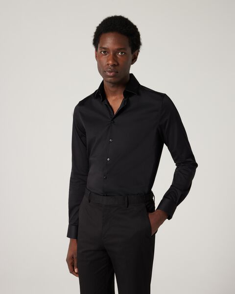 Slim Sateen Long Sleeve Shirt, Black, hi-res